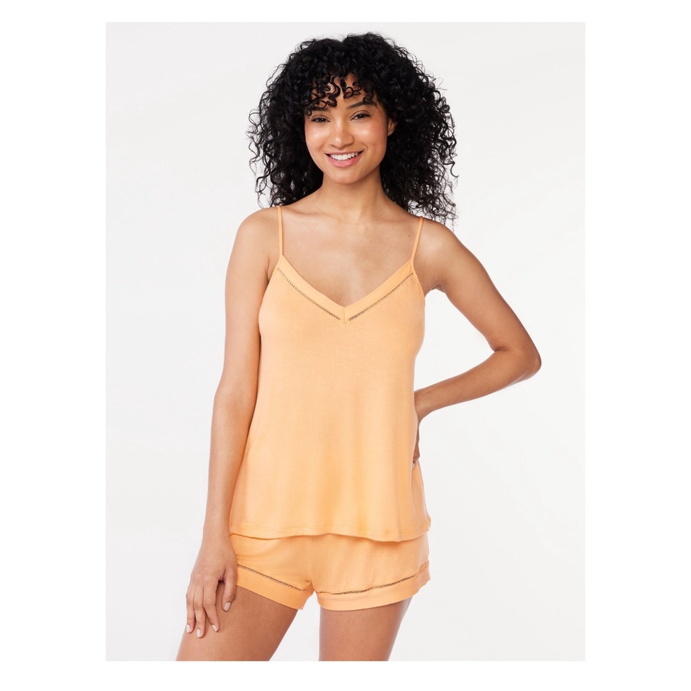 Joyspun Women's Knit Camisole and Shorts Sleep Set, 2-Piece,color:Peach cobbler